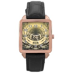 Atmospheric Black Branches Abstract Rose Gold Leather Watch  by Nexatart