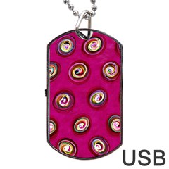 Digitally Painted Abstract Polka Dot Swirls On A Pink Background Dog Tag Usb Flash (one Side) by Nexatart