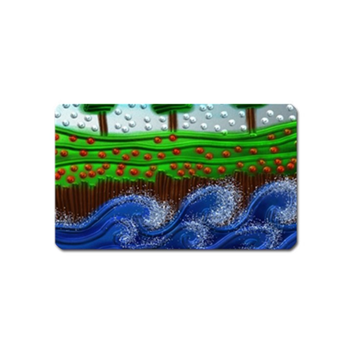 Beaded Landscape Textured Abstract Landscape With Sea Waves In The Foreground And Trees In The Background Magnet (Name Card)