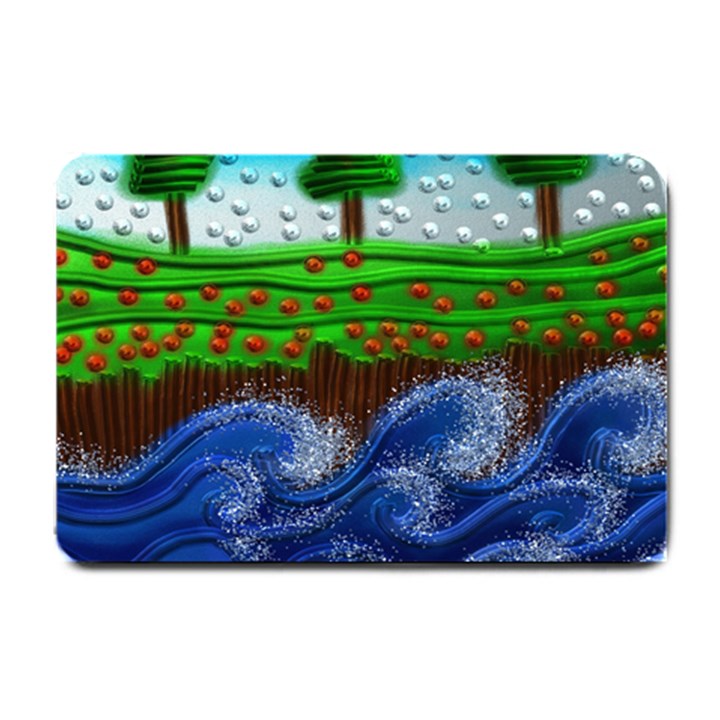 Beaded Landscape Textured Abstract Landscape With Sea Waves In The Foreground And Trees In The Background Small Doormat 