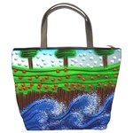 Beaded Landscape Textured Abstract Landscape With Sea Waves In The Foreground And Trees In The Background Bucket Bags Back