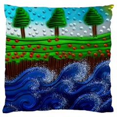 Beaded Landscape Textured Abstract Landscape With Sea Waves In The Foreground And Trees In The Background Large Cushion Case (two Sides) by Nexatart