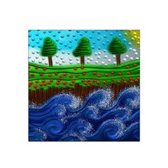 Beaded Landscape Textured Abstract Landscape With Sea Waves In The Foreground And Trees In The Background Satin Bandana Scarf