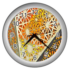 Abstract Starburst Background Wallpaper Of Metal Starburst Decoration With Orange And Yellow Back Wall Clocks (silver)  by Nexatart