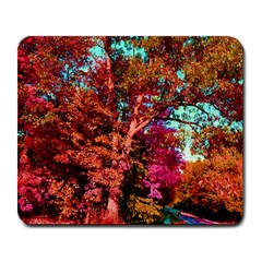 Abstract Fall Trees Saturated With Orange Pink And Turquoise Large Mousepads by Nexatart