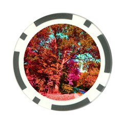 Abstract Fall Trees Saturated With Orange Pink And Turquoise Poker Chip Card Guard by Nexatart