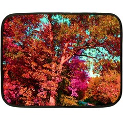 Abstract Fall Trees Saturated With Orange Pink And Turquoise Fleece Blanket (mini)