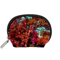 Abstract Fall Trees Saturated With Orange Pink And Turquoise Accessory Pouches (small)  by Nexatart