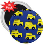 A Fun Cartoon Taxi Cab Tiling Pattern 3  Magnets (10 pack)  Front