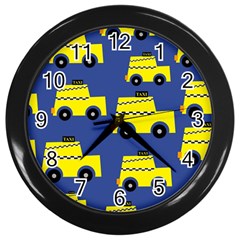 A Fun Cartoon Taxi Cab Tiling Pattern Wall Clocks (black) by Nexatart