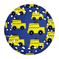 A Fun Cartoon Taxi Cab Tiling Pattern Ornament (round Filigree) by Nexatart