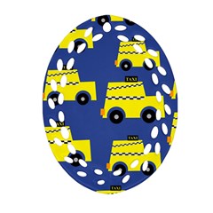 A Fun Cartoon Taxi Cab Tiling Pattern Ornament (oval Filigree)