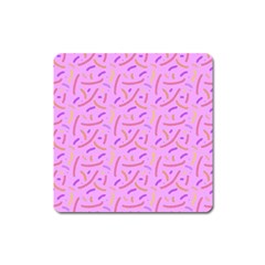 Confetti Background Pattern Pink Purple Yellow On Pink Background Square Magnet by Nexatart