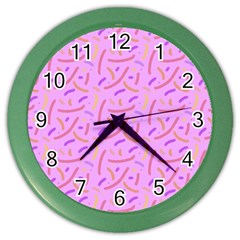 Confetti Background Pattern Pink Purple Yellow On Pink Background Color Wall Clocks by Nexatart