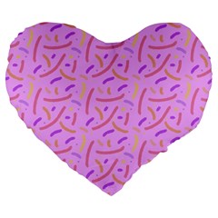 Confetti Background Pattern Pink Purple Yellow On Pink Background Large 19  Premium Flano Heart Shape Cushions by Nexatart
