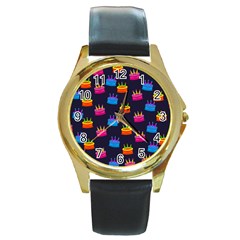 A Tilable Birthday Cake Party Background Round Gold Metal Watch