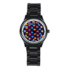 A Tilable Birthday Cake Party Background Stainless Steel Round Watch by Nexatart