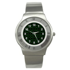 Green Black Pattern Abstract Stainless Steel Watch by Nexatart