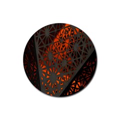 Abstract Lighted Wallpaper Of A Metal Starburst Grid With Orange Back Lighting Rubber Coaster (round)  by Nexatart
