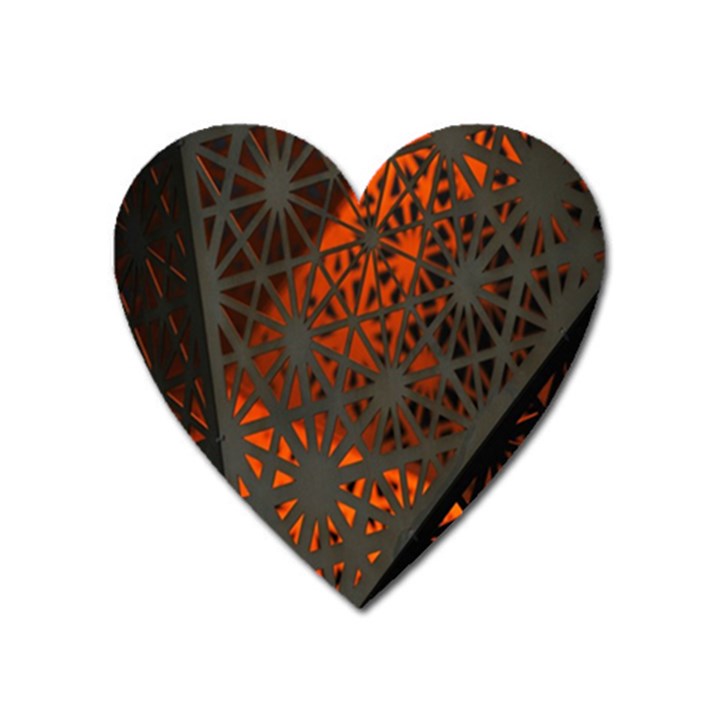 Abstract Lighted Wallpaper Of A Metal Starburst Grid With Orange Back Lighting Heart Magnet