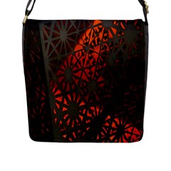 Abstract Lighted Wallpaper Of A Metal Starburst Grid With Orange Back Lighting Flap Messenger Bag (l)  by Nexatart