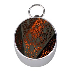 Abstract Lighted Wallpaper Of A Metal Starburst Grid With Orange Back Lighting Mini Silver Compasses by Nexatart