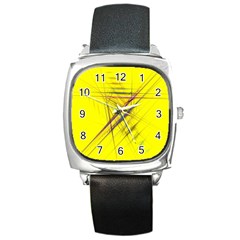 Fractal Color Parallel Lines On Gold Background Square Metal Watch by Nexatart