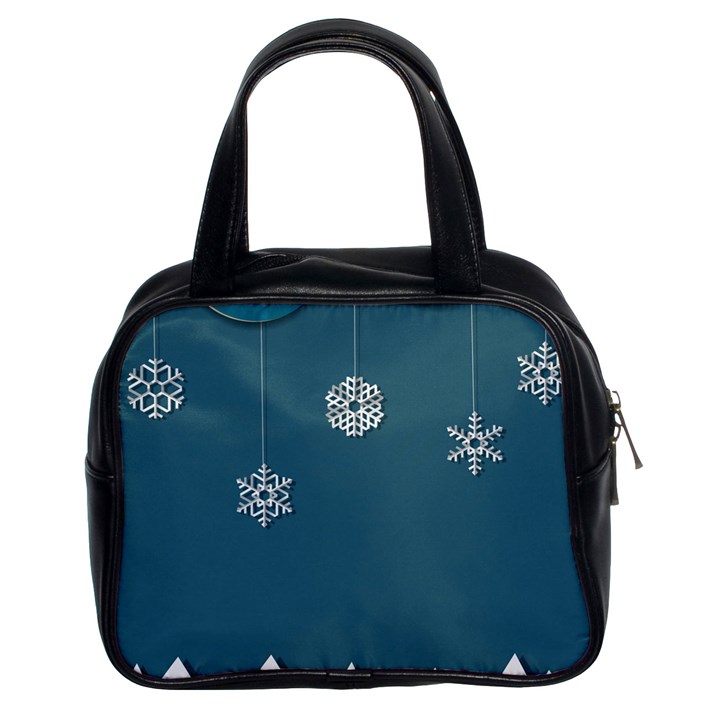 Blue Snowflakes Christmas Trees Classic Handbags (2 Sides)