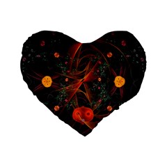 Fractal Wallpaper With Dancing Planets On Black Background Standard 16  Premium Flano Heart Shape Cushions by Nexatart