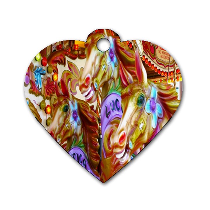3 Carousel Ride Horses Dog Tag Heart (Two Sides)