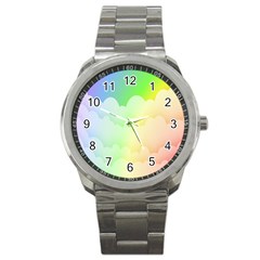 Cloud Blue Sky Rainbow Pink Yellow Green Red White Wave Sport Metal Watch by Mariart