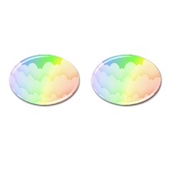 Cloud Blue Sky Rainbow Pink Yellow Green Red White Wave Cufflinks (oval) by Mariart