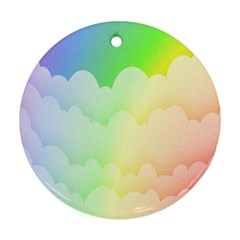 Cloud Blue Sky Rainbow Pink Yellow Green Red White Wave Round Ornament (two Sides)