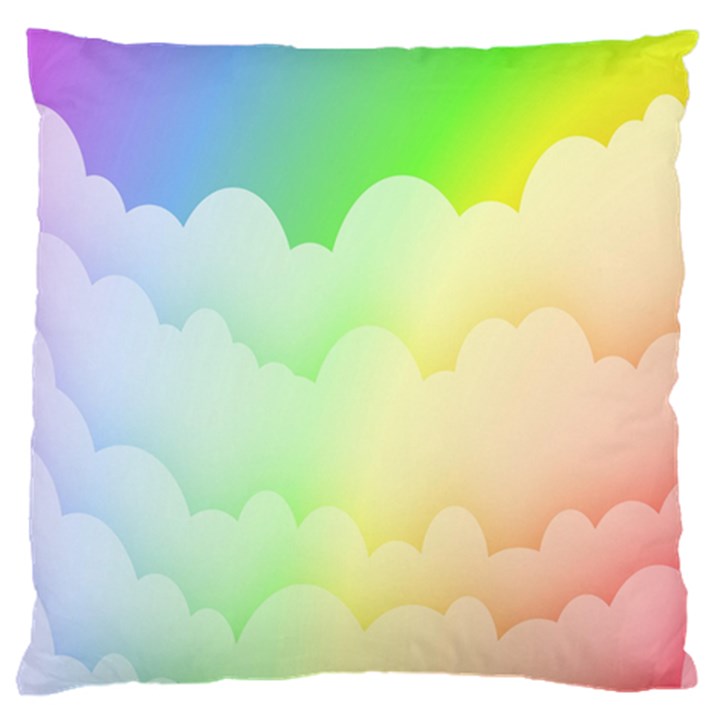 Cloud Blue Sky Rainbow Pink Yellow Green Red White Wave Large Cushion Case (Two Sides)