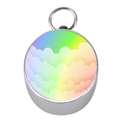Cloud Blue Sky Rainbow Pink Yellow Green Red White Wave Mini Silver Compasses by Mariart