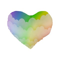 Cloud Blue Sky Rainbow Pink Yellow Green Red White Wave Standard 16  Premium Flano Heart Shape Cushions by Mariart