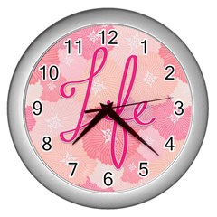 Life Typogrphic Wall Clocks (silver)  by Nexatart