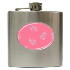Branch Berries Seamless Red Grey Pink Hip Flask (6 Oz)