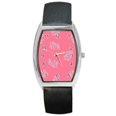 Branch Berries Seamless Red Grey Pink Barrel Style Metal Watch by Mariart