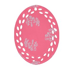 Branch Berries Seamless Red Grey Pink Ornament (oval Filigree) by Mariart