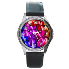Colorful Flower Floral Rainbow Round Metal Watch