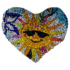 Sun From Mosaic Background Large 19  Premium Heart Shape Cushions by Nexatart