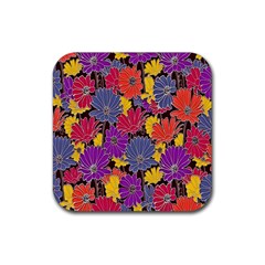 Colorful Floral Pattern Background Rubber Coaster (square)  by Nexatart