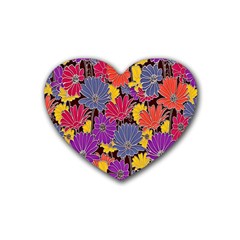 Colorful Floral Pattern Background Heart Coaster (4 Pack)  by Nexatart