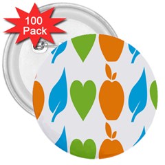 Fruit Apple Orange Green Blue 3  Buttons (100 Pack) 