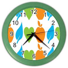 Fruit Apple Orange Green Blue Color Wall Clocks by Mariart