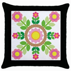 Flower Floral Sunflower Sakura Star Leaf Throw Pillow Case (black) by Mariart