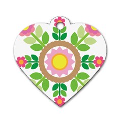 Flower Floral Sunflower Sakura Star Leaf Dog Tag Heart (one Side) by Mariart