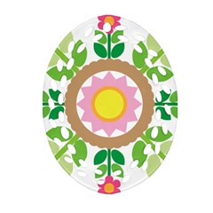Flower Floral Sunflower Sakura Star Leaf Oval Filigree Ornament (two Sides)