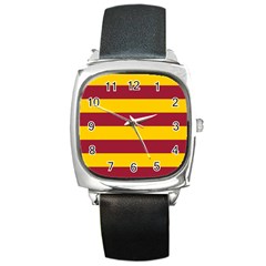 Oswald s Stripes Red Yellow Square Metal Watch by Mariart